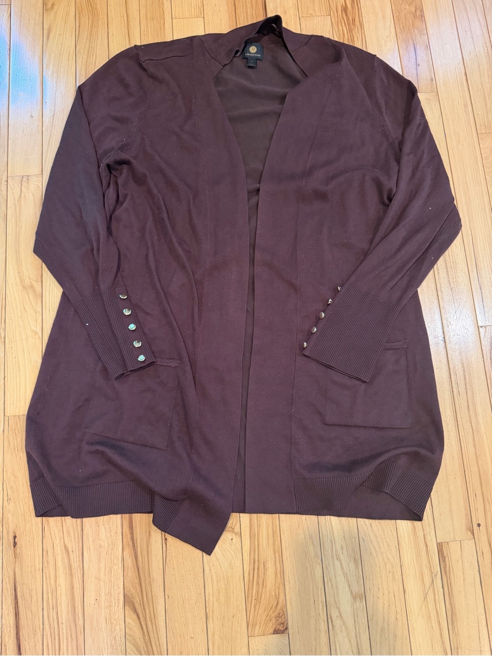 JM Collection Open-Front Cardigan in chocolate brown